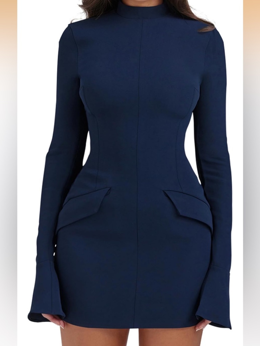 Women's Navy Long-Sleeve Structured Mini Dress Size S